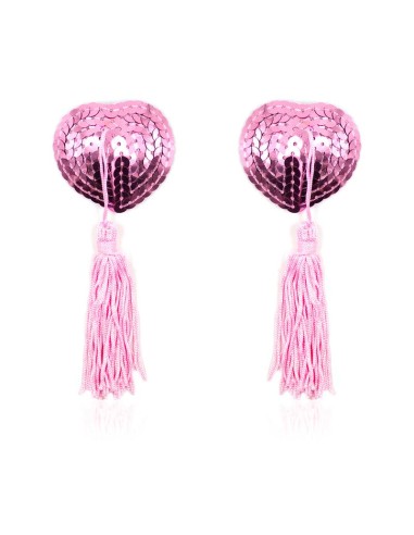 Pezoneras Autoadhesivas Forma de Corazon con Lentejuelas Rosa