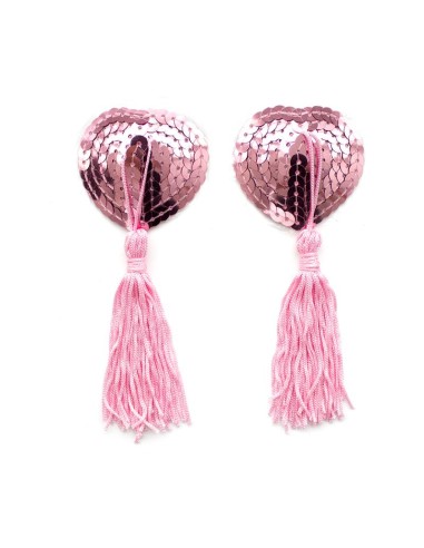 Pezoneras Autoadhesivas Forma de Corazon con Lentejuelas Rosa