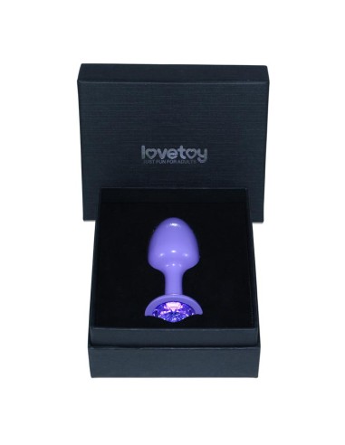 Plug Anal de Metal Purpura Rosebud con Joya Azul