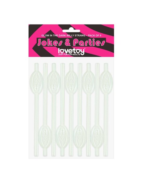 Pajita de Vagina Brilla en la Oscuridad Pack de 9