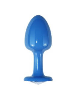 Plug Anal de Metal Azul Rosebud con Joya Transparente 2