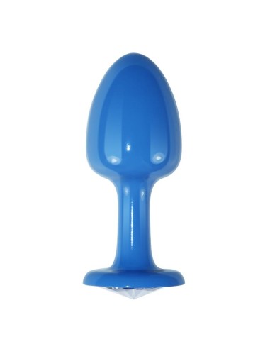 Plug Anal de Metal Azul Rosebud con Joya Transparente