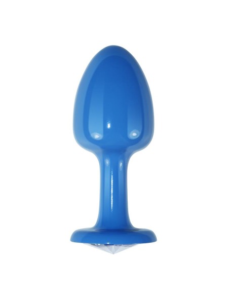 Plug Anal de Metal Azul Rosebud con Joya Transparente