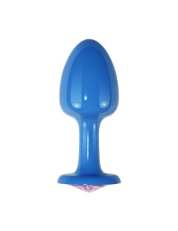 Plug Anal de Metal Azul Rosebud con Joya Rosa 2
