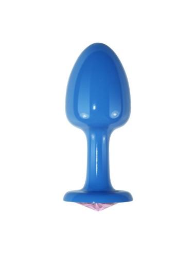 Plug Anal de Metal Azul Rosebud con Joya Rosa