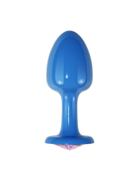 Plug Anal de Metal Azul Rosebud con Joya Rosa
