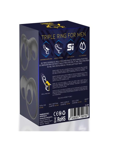 Driade Anillo Triple para Hombre Silicona Driade Anillo Triple para Hombre Silicona