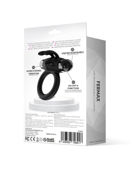 Fermax Anillo Vibrador con Conejito USB Silicona Negro Fermax Anillo Vibrador con Conejito USB Silicona Negro