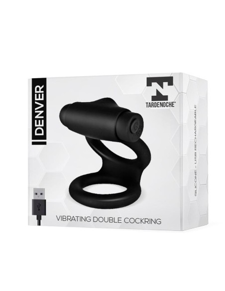 Denver Anillo Doble con Bala Vibradora USB Silicona Negro