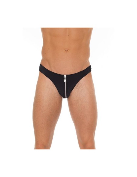 Tanga con Cremallera Negro Talla Unica