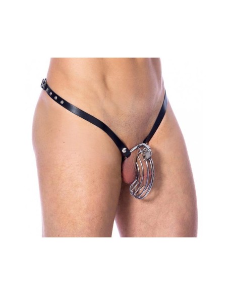 Cinturon de Castidad de Cuero con Jaula Metalica Ajustable Cinturon de Castidad de Cuero con Jaula Metalica Ajustable