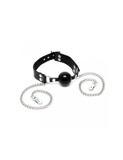 Mordaza Cuero y Pinzas para Pezones Ajustable 2