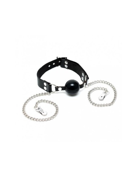 Mordaza Cuero y Pinzas para Pezones Ajustable