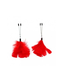 Pinzas para Pezones con Plumas Rojas Ajustables