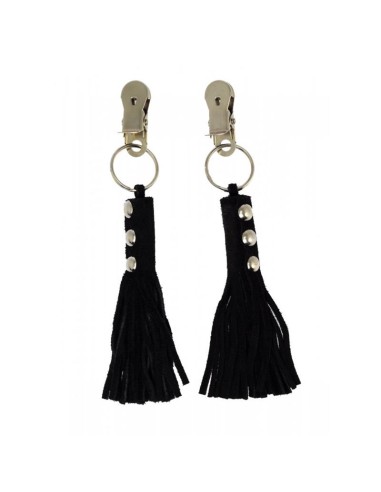 Pinzas para Pezones Cuero Flecos Negro
