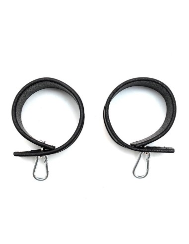 Rimba Bondage Play Esposas Ajustables De Cuero con Ganchos Carabina