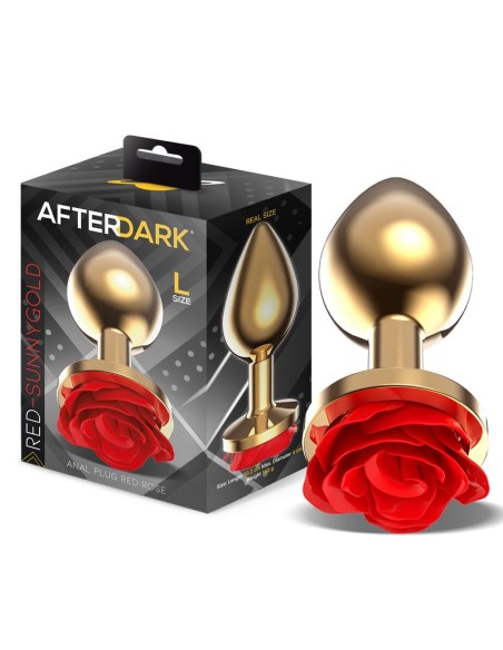 Plug Anal de Metal Dorado con Rosa Roja en la Base Talla L Plug Anal de Metal Dorado con Rosa Roja en la Base Talla L