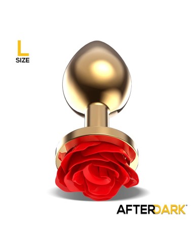 Plug Anal de Metal Dorado con Rosa Roja en la Base Talla L
