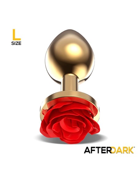 Plug Anal de Metal Dorado con Rosa Roja en la Base Talla L Plug Anal de Metal Dorado con Rosa Roja en la Base Talla L