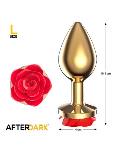 Plug Anal de Metal Dorado con Rosa Roja en la Base Talla L