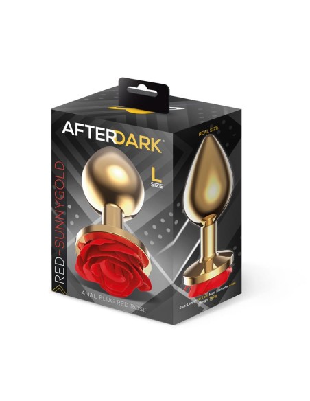 Plug Anal de Metal Dorado con Rosa Roja en la Base Talla L Plug Anal de Metal Dorado con Rosa Roja en la Base Talla L