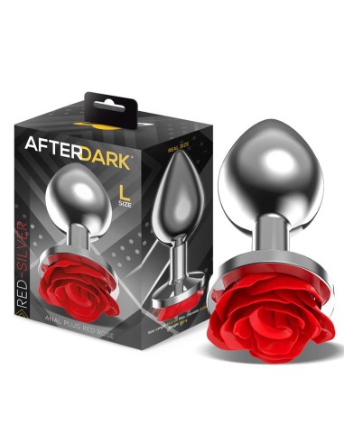 Plug Anal de Metal con Rosa Roja en la Base Talla L