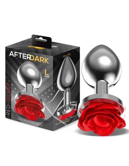 Plug Anal de Metal con Rosa Roja en la Base Talla L Plug Anal de Metal con Rosa Roja en la Base Talla L