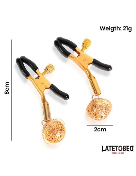 Pinzas para Pezones con Cascabel Dorado y Negro