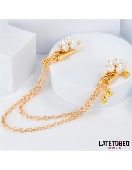Pinzas para Pezones con Cadena y Flor de Perlas