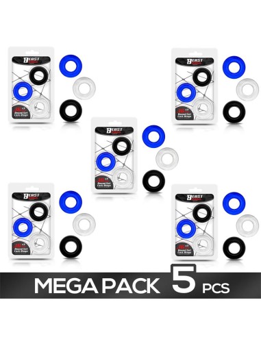 Pack 5 16mm Round Set of 3 Cock Rings 3 Col