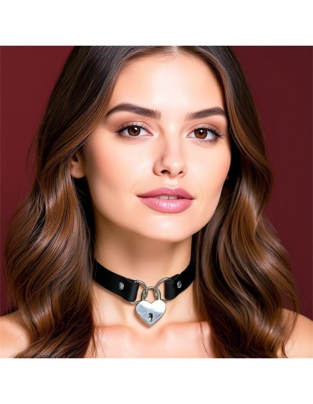 Collar con Candado de Corazon Cuero Vegano Talla unica Collar con Candado de Corazon Cuero Vegano Talla unica