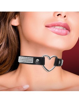 Collar con Corazon y Pedreria Estilo Choker Cuero Vegano Talla unica 2