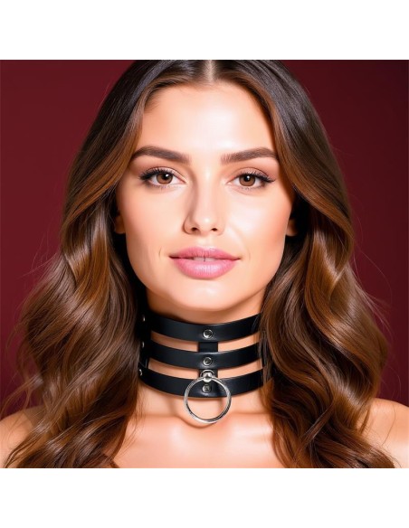 Collar Ancho con Aro Cuero Vegano Talla unica Collar Ancho con Aro Cuero Vegano Talla unica