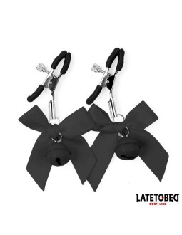 Pinzas para Pezones con Cascabel y Lazos Negros