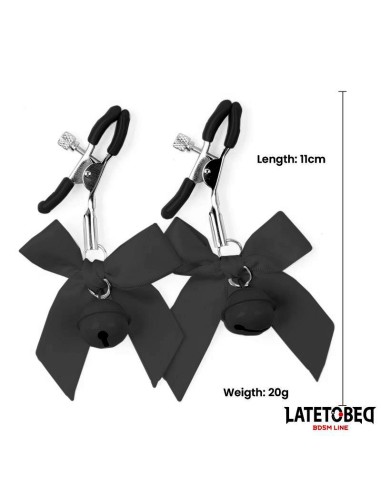 Pinzas para Pezones con Cascabel y Lazos Negros