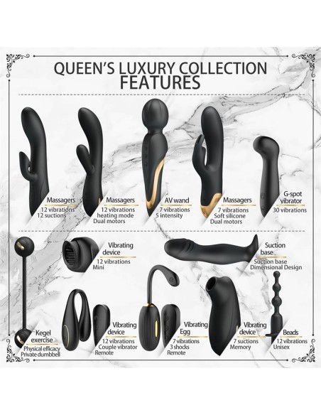 Luxury Set Queens 12 Juguetes Negro y Oro 18k Luxury Set Queens 12 Juguetes Negro y Oro 18k