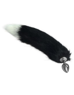 Plug Anal de Metal con Cola Blanco y Negro Talla L
