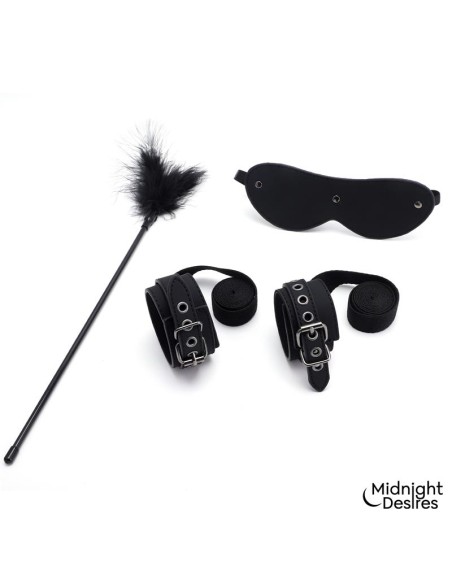 Set Bondage con Esposas Antifaz y Pluma Estimuladora