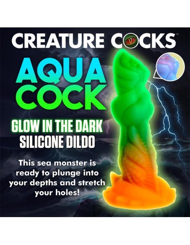 Aqua Cock Dildo Brilla en la Oscuridad Silicona