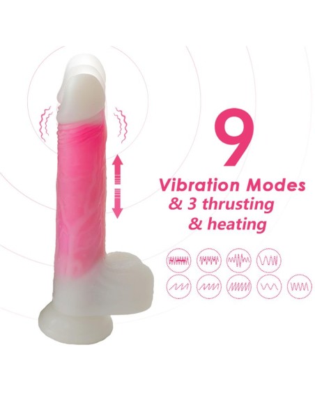 Dildo Doble Capa con Vibracion Thrusting y Calor