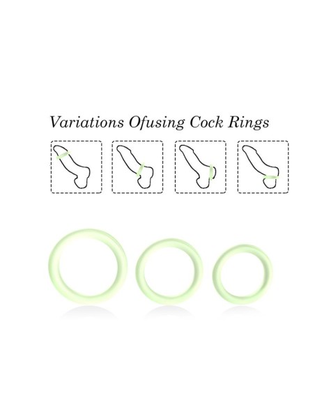 Set 3 Anillos para el Pene Brilla en la Oscuridad