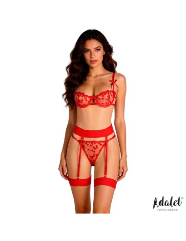Yvonne Set Sujetador Tanga y Liguero con Corazones Rojo