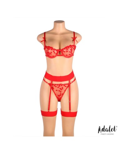 Yvonne Set Sujetador Tanga y Liguero con Corazones Rojo