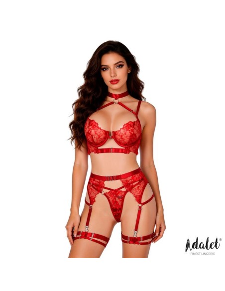 Hyacinth Set Sujetador Tanga y Liguero Rojo