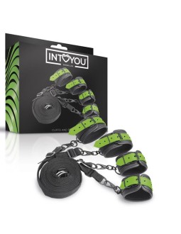 Set de Ataduras para la Cama con Esposas que Brillan en la Oscuridad