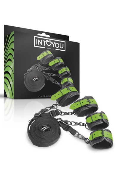 Set de Ataduras para la Cama con Esposas que Brillan en la Oscuridad Set de Ataduras para la Cama con Esposas que Brillan en la Oscuridad