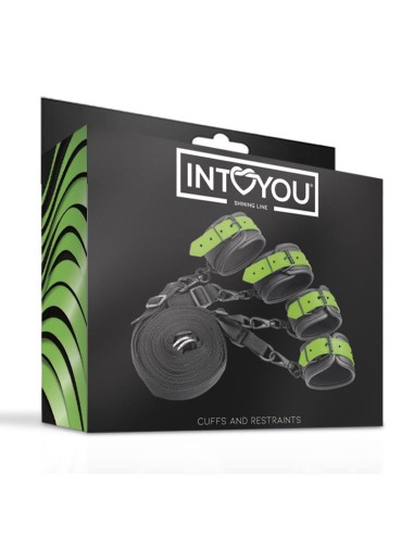 Set de Ataduras para la Cama con Esposas que Brillan en la Oscuridad