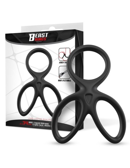 Anillo Triple Pene y Testiculos Silicona Liquida Flexible