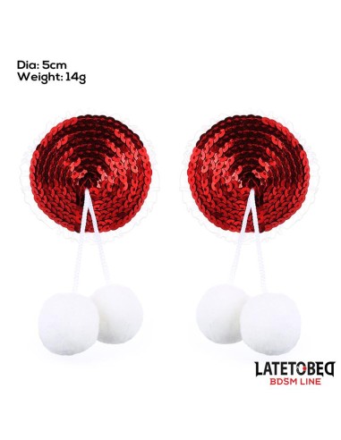 Pezoneras con Lentejuelas Rojas y Pompones Blancos