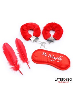 Set de 3 Piezas Antifaz Plumas y Esposas